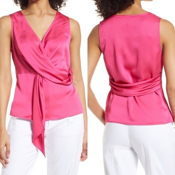 Halogen NWT Twist Detail Sleeveless Top Silky Feel Material Orange Rumba Size L - Picture 3 of 11